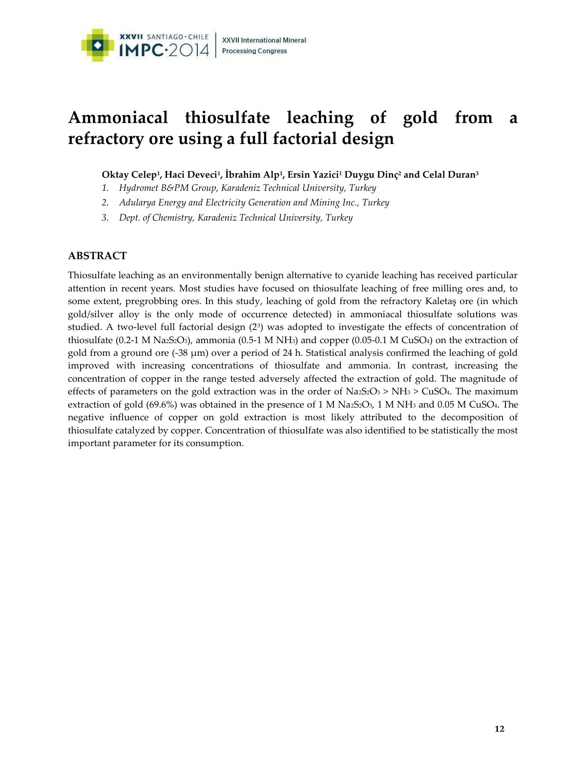 First page of Ammoniacal thiosulfate leaching of gold