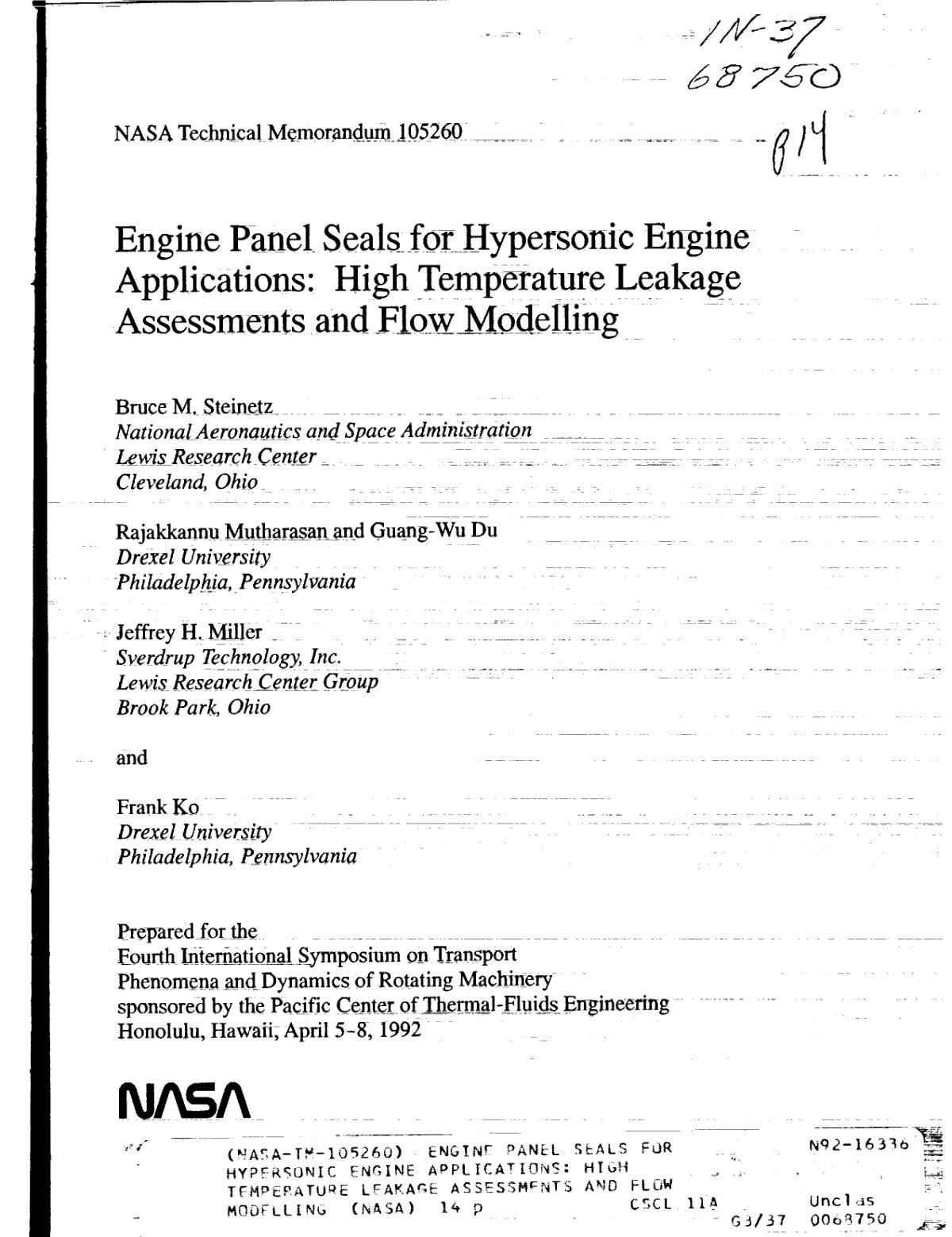First page of Engine panel seals for hypersonic engine