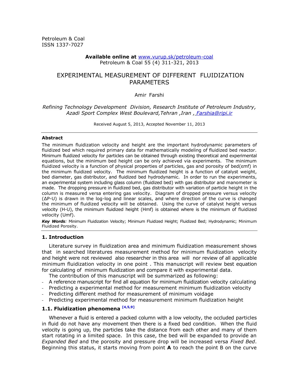 First page of Experimental measurment of different flu