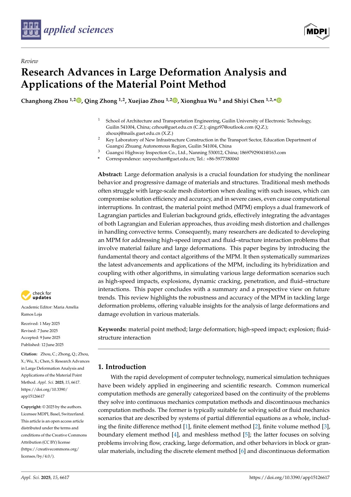 First page of Research Advances in Large Deformation Analysis and Applications of the Material Point Method