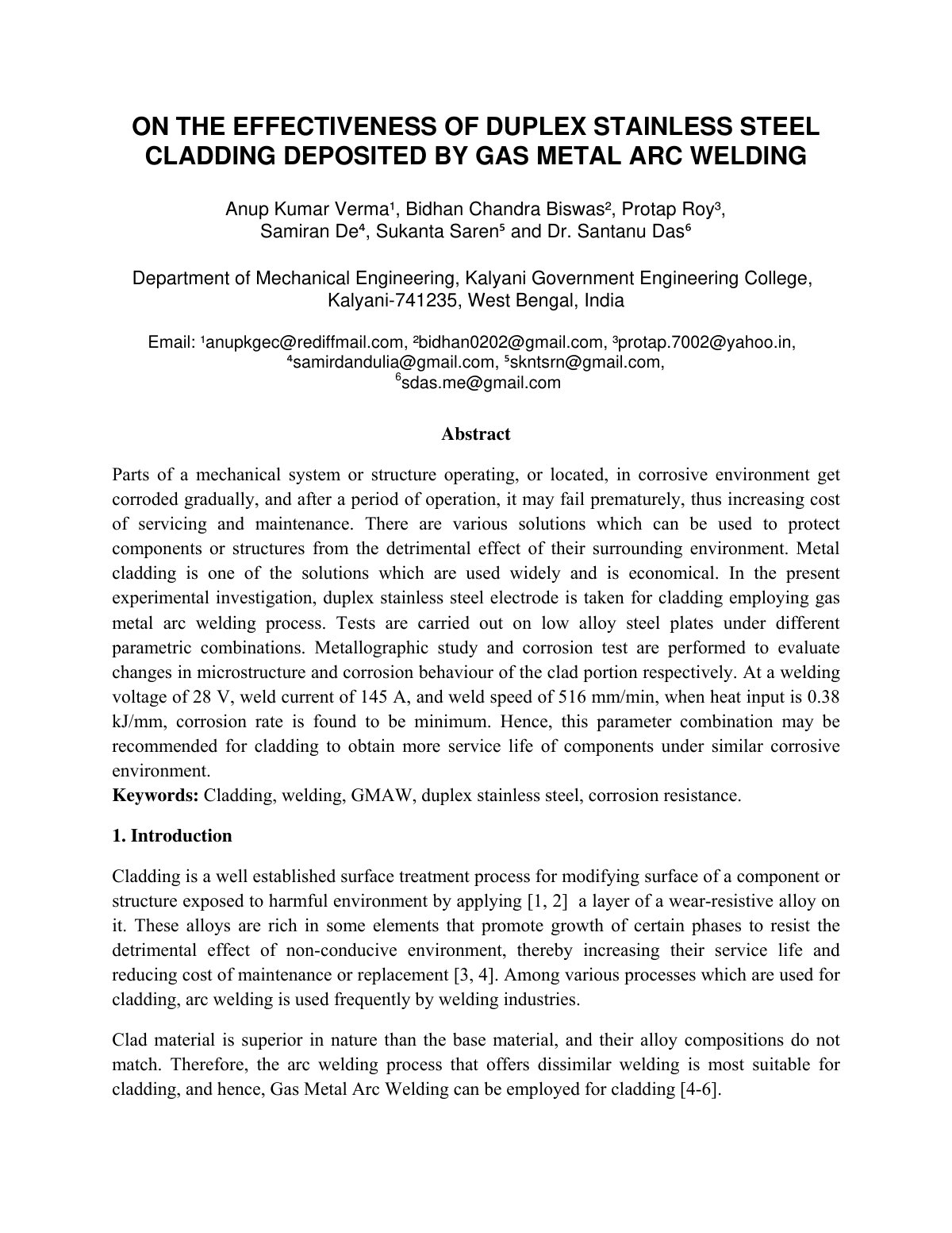 First page of ON THE EFFECTIVENESS OF DUPLEX STAINLESS STEEL CLADDING DEPOSITED BY GAS METAL ARC WELDING