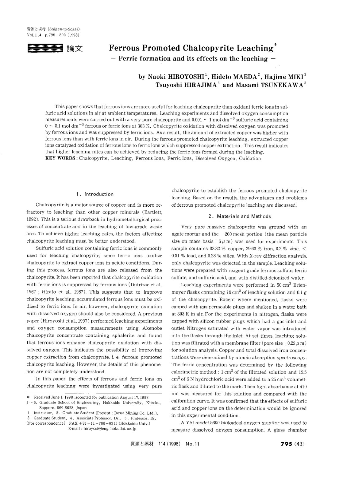 First page of Ferrous Promoted Chalcopyrite Leaching F