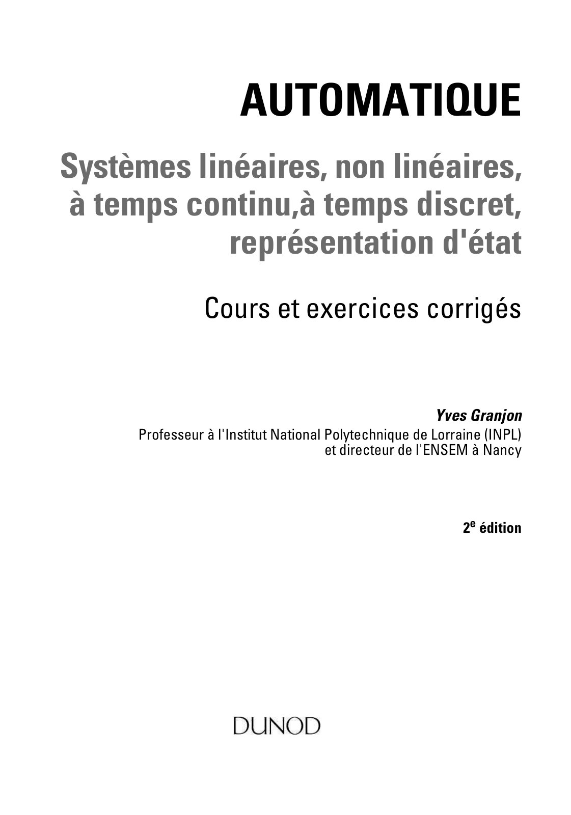 First page of Automatique   Systèmes liné  (Z Library)
