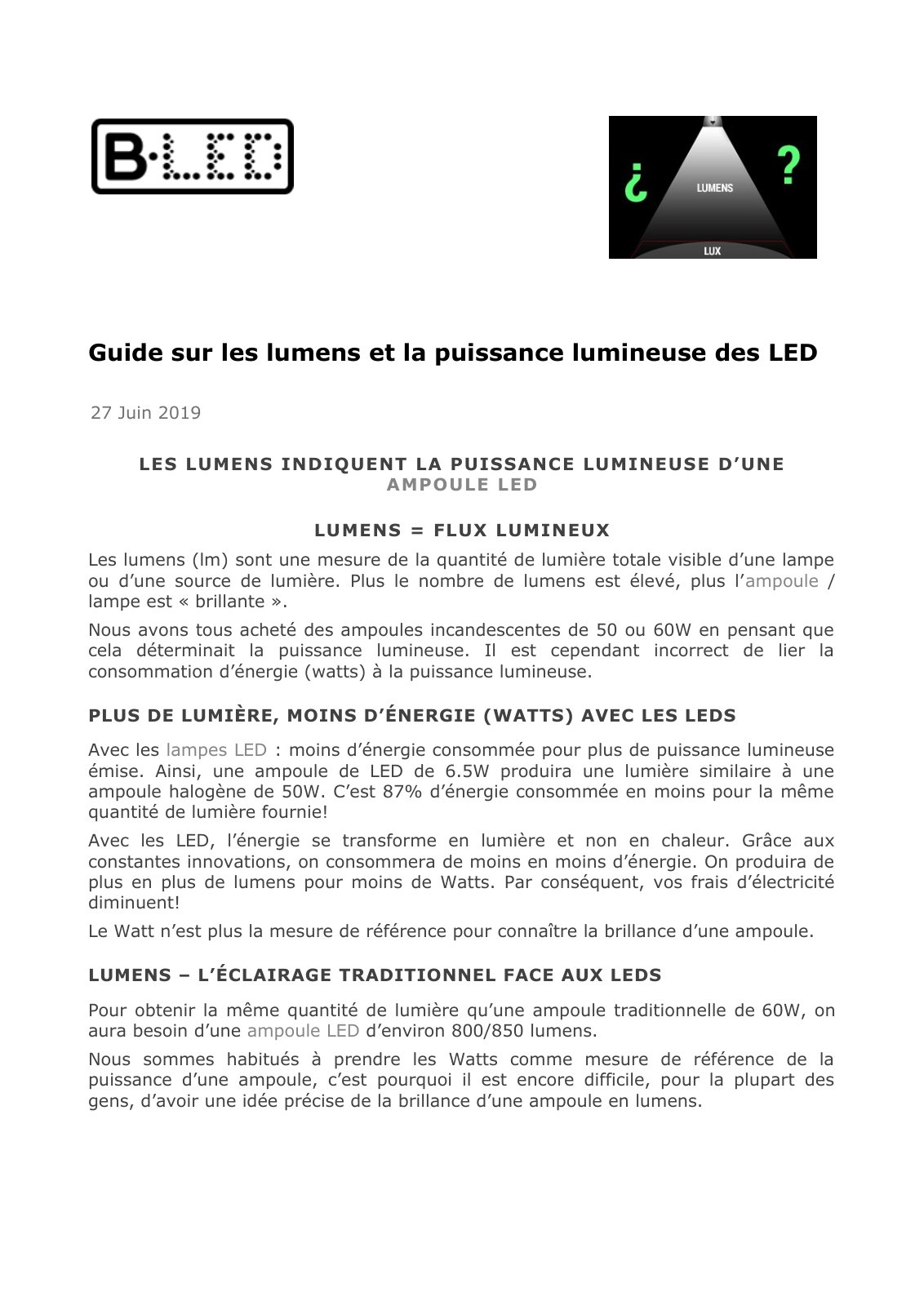 First page of Guide sur les lumens et la puissance lumineuse des LED
