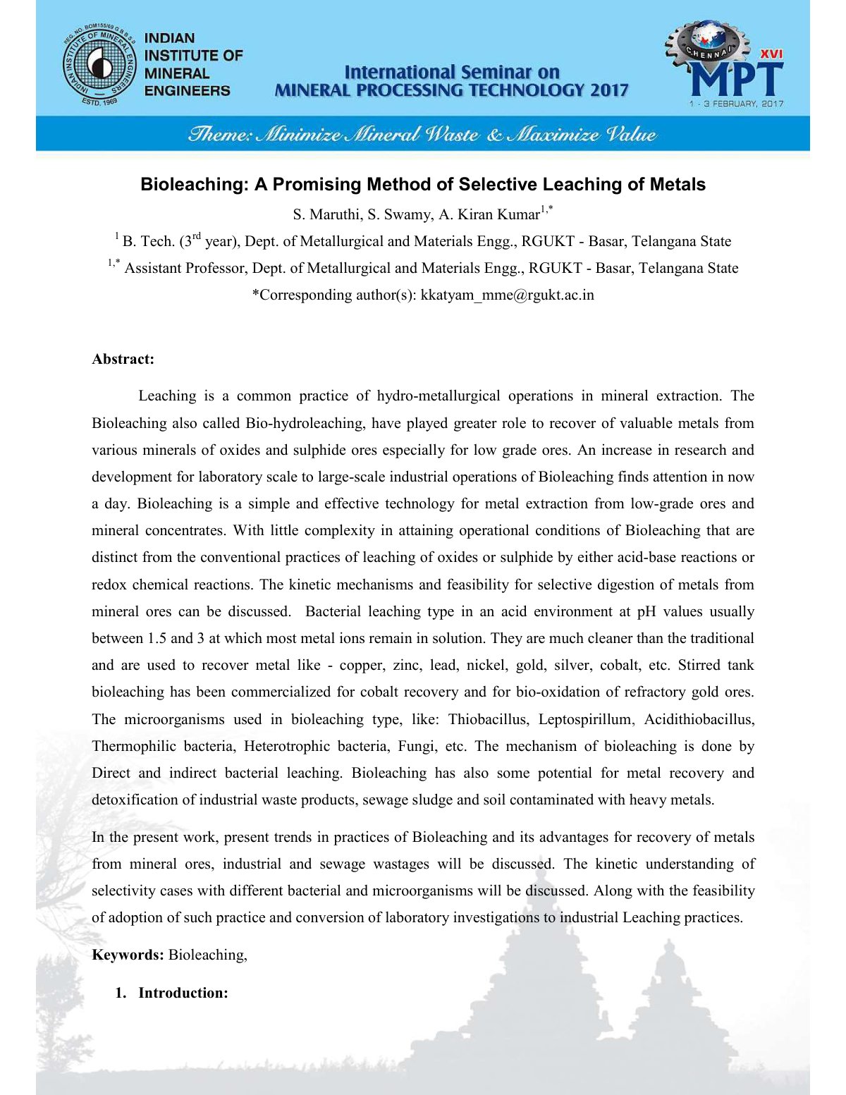 First page of Bioleaching A Promising Method of Select