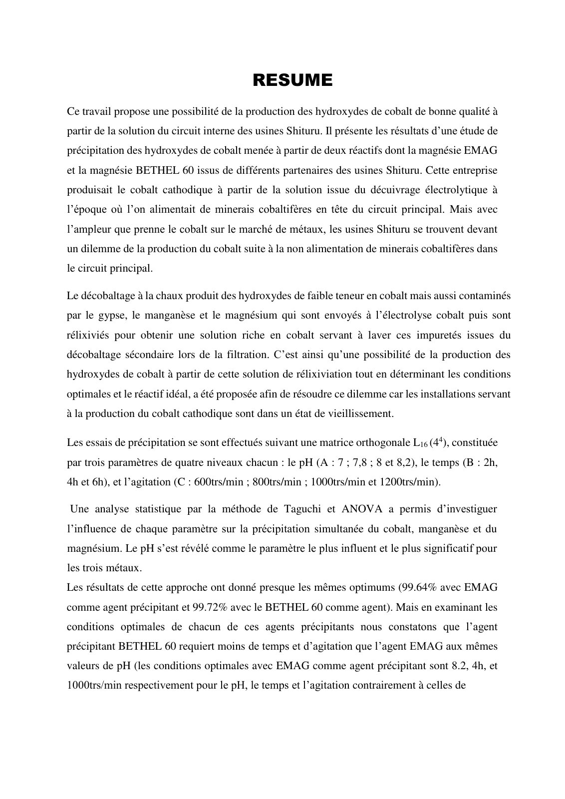 First page of Production des Hydroxydes de Cobalt de Bonne Qualité à Partir de Solutions de Circuit Interne des Usines Shituru