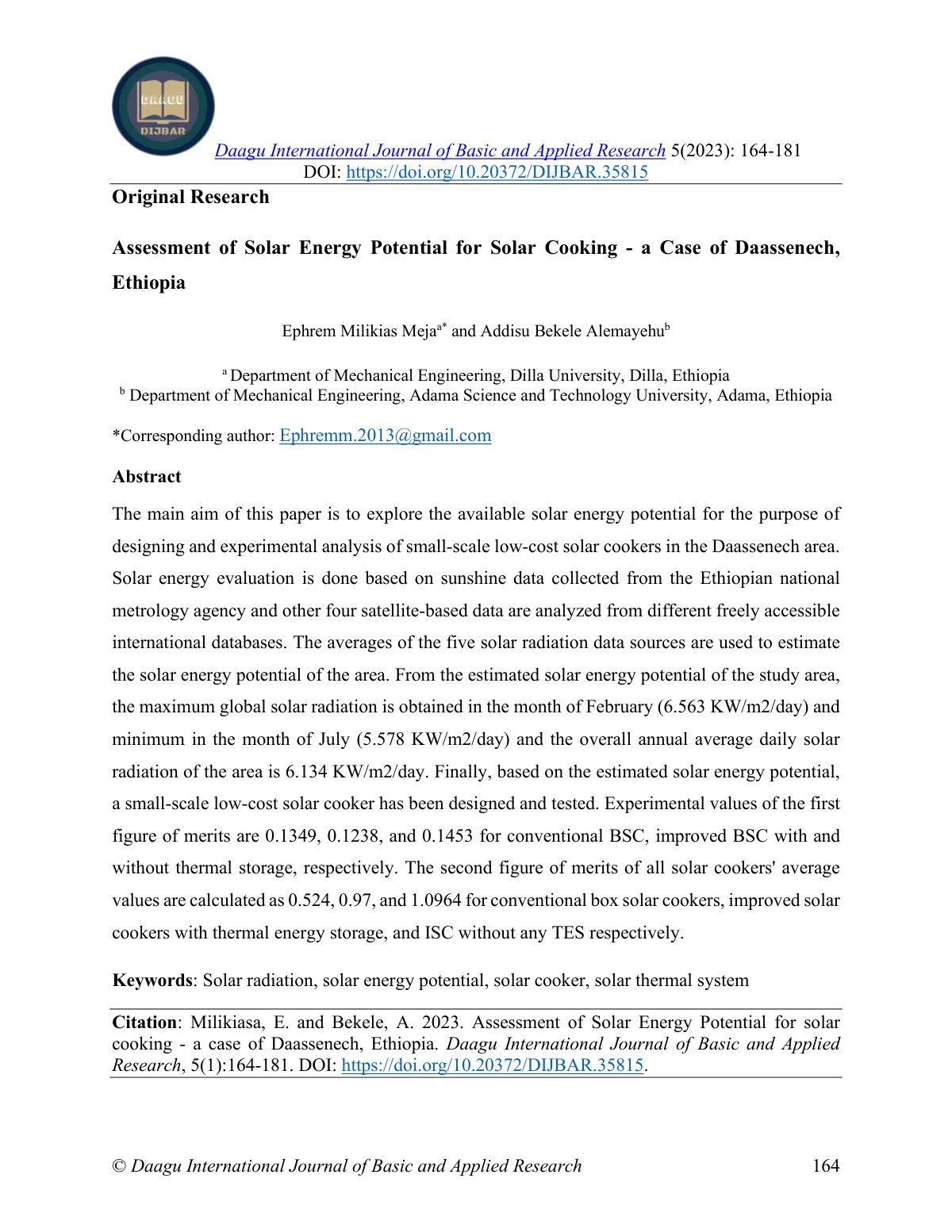 First page of Assessment of Solar Energy Potential for