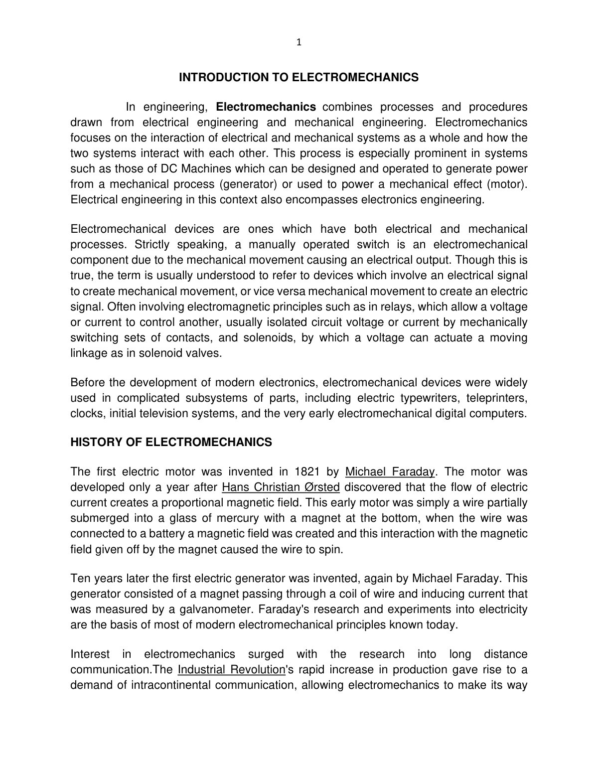 First page of Electromechanics