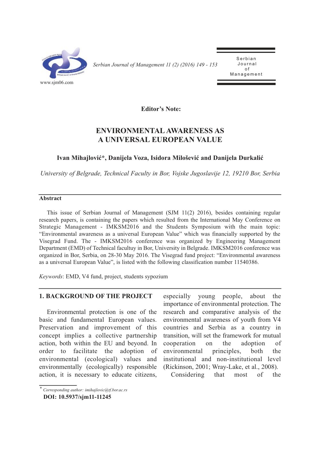 First page of Environmental awareness as a universal E