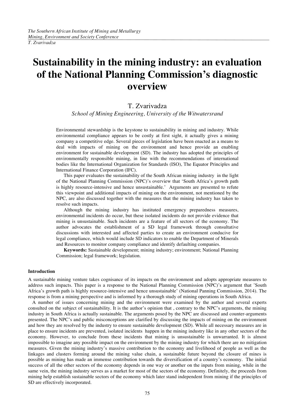 First page of Sustainability in the mining industry An