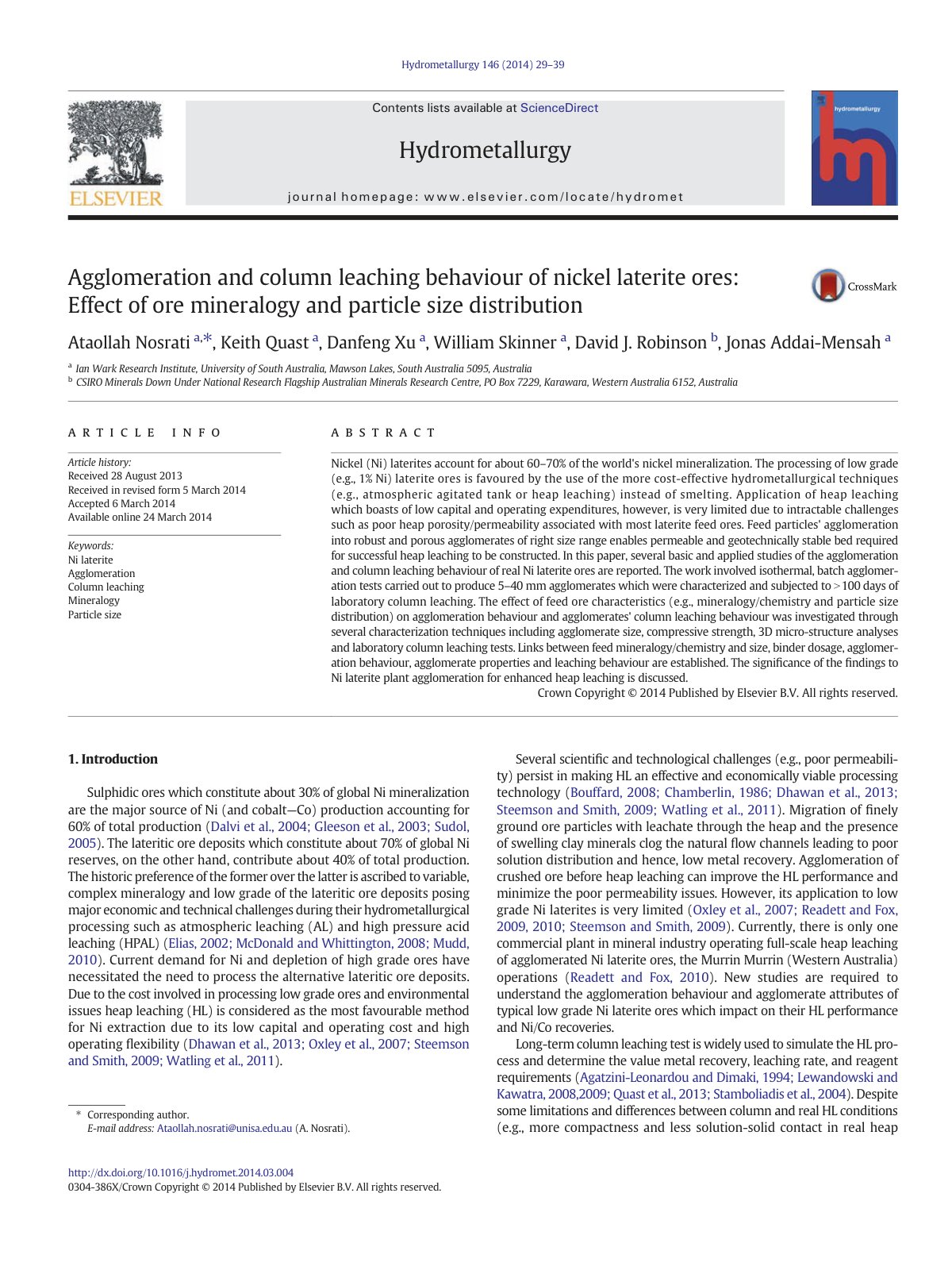 First page of Agglomeration and column leaching behavi