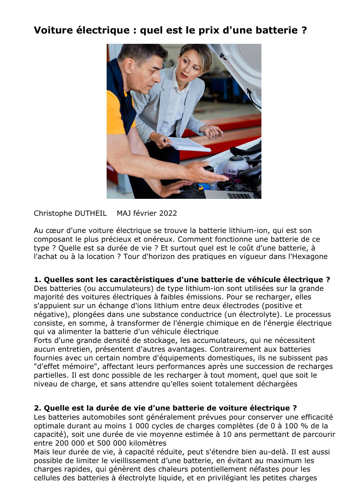 First page of prix batterie voiture electrique maif