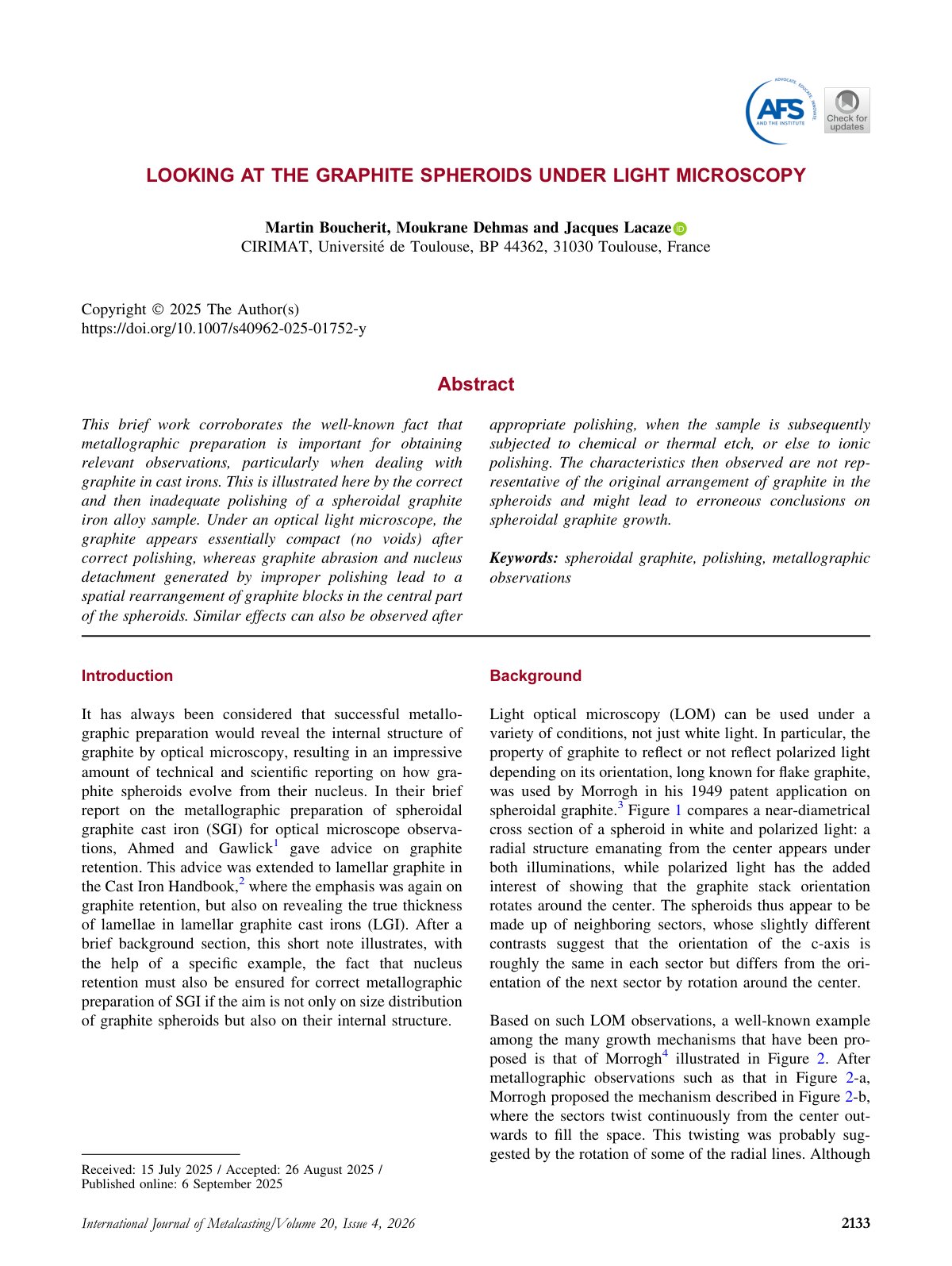 First page of 2025 Boucherit Graphite Spheroids Light Microscopy