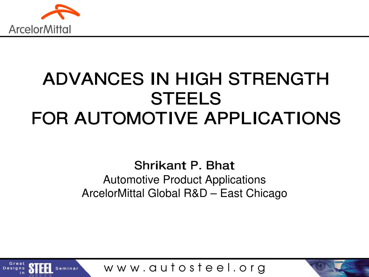 First page of 12   Advances in AHSS for Automotive Applications