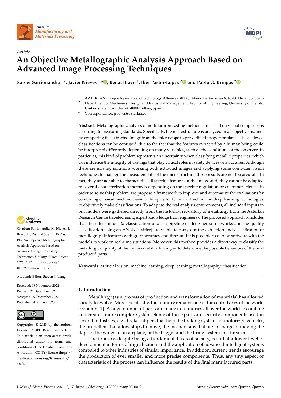 First page of An Objective Metallographic Analysis Approach Based on Advanced Image Processing Techniques