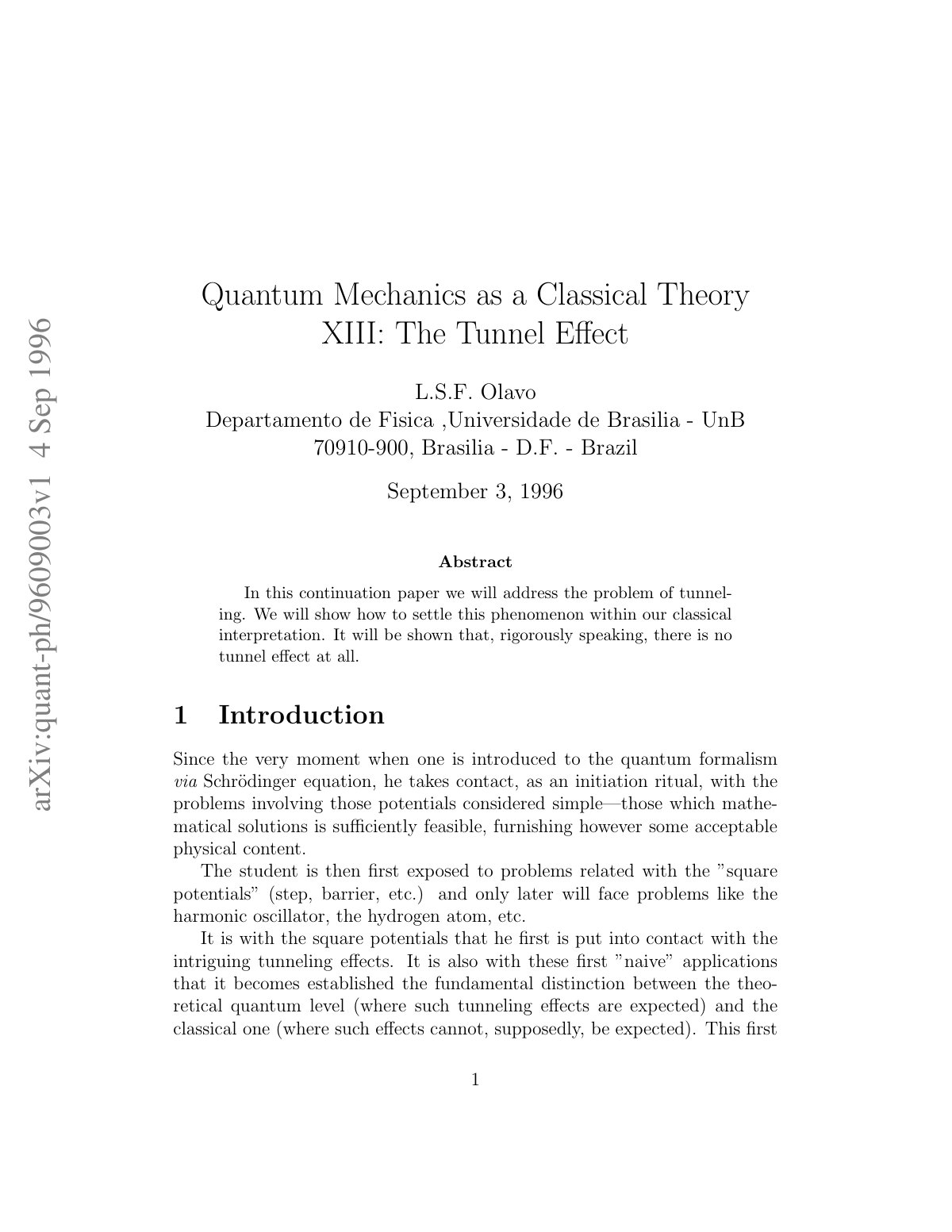 First page of Quantum Mechanics as a Classical Theory