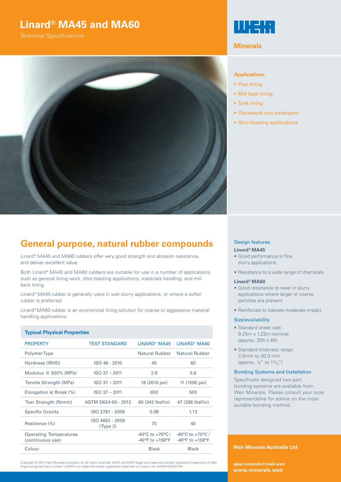 First page of AU0841 Linard MA45 MA60 Spec Sheet PREVIEW