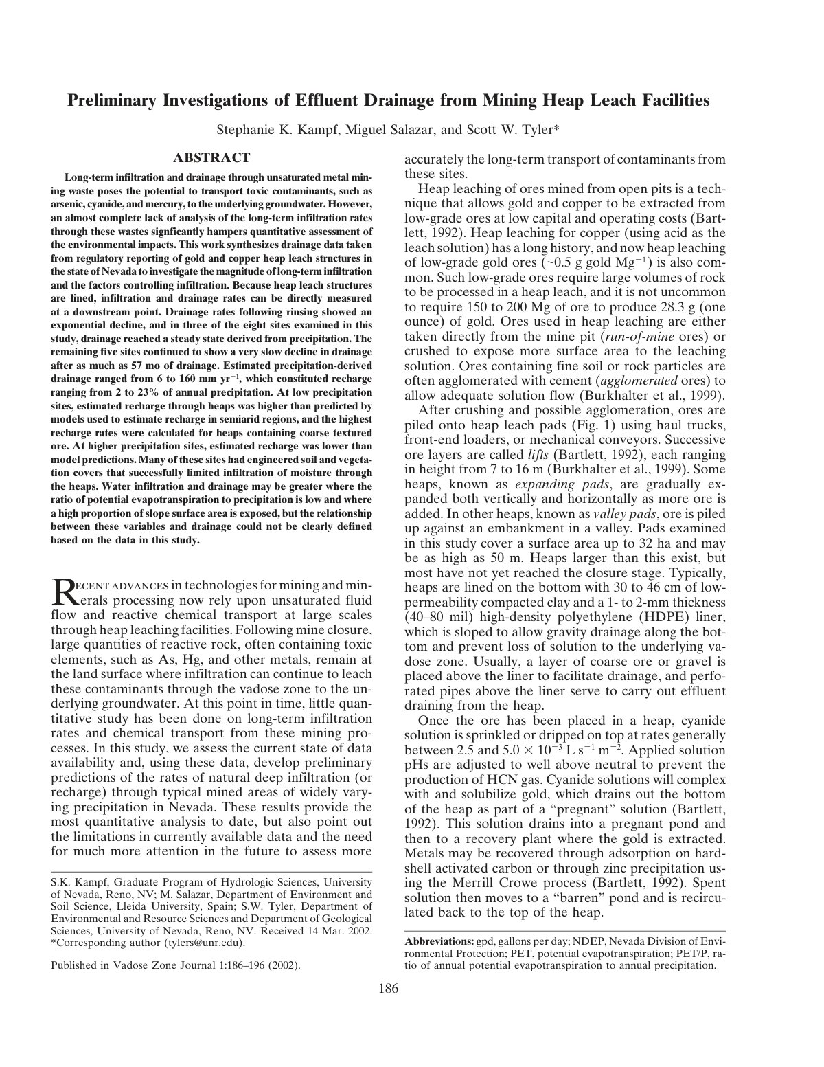 First page of Preliminary Investigations of Effluent D