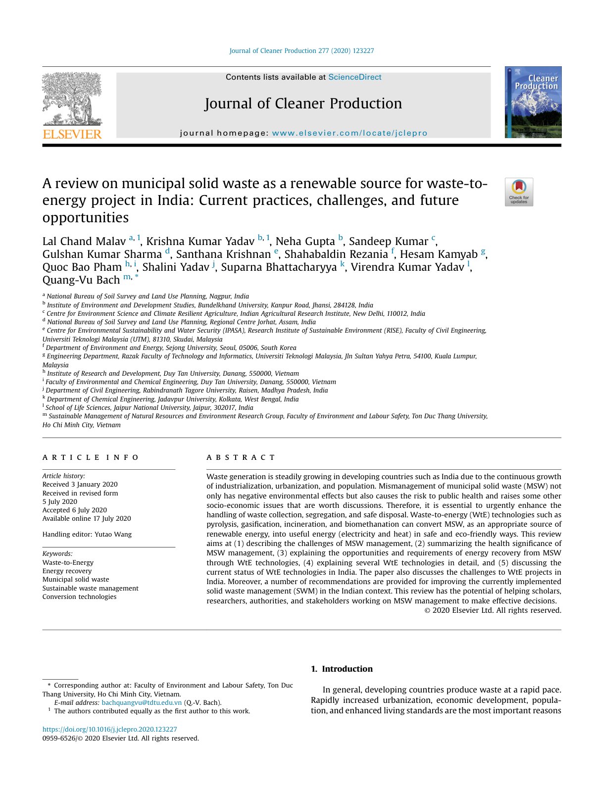 First page of A review on municipal solid waste as a r