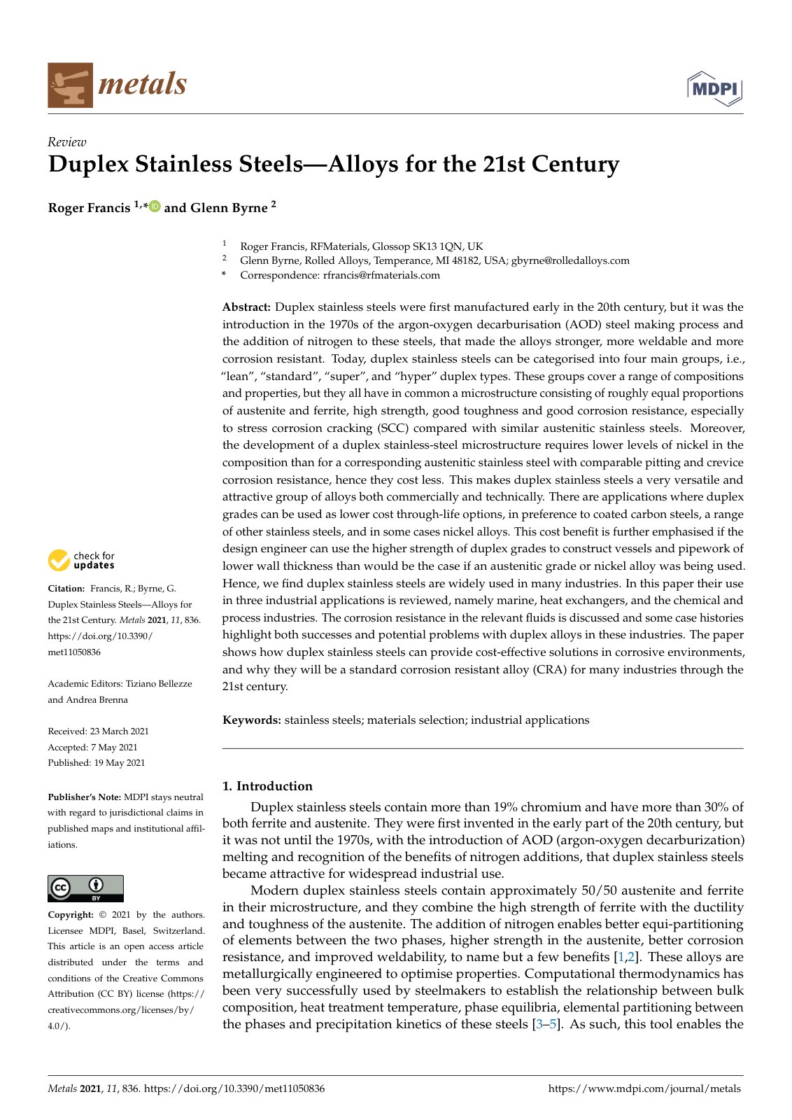 First page of Duplex Stainless Steels—Alloys for the 21st Century