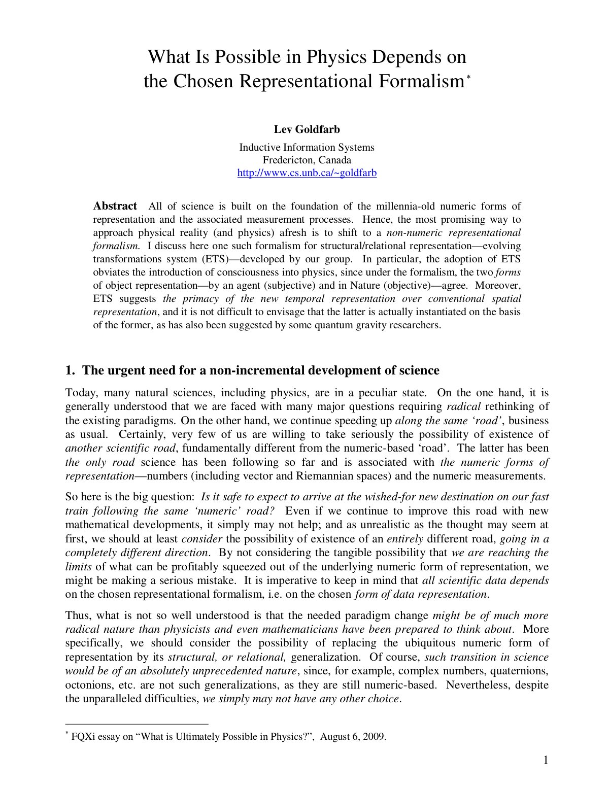 First page of What Is Possible in Physics Depends on t