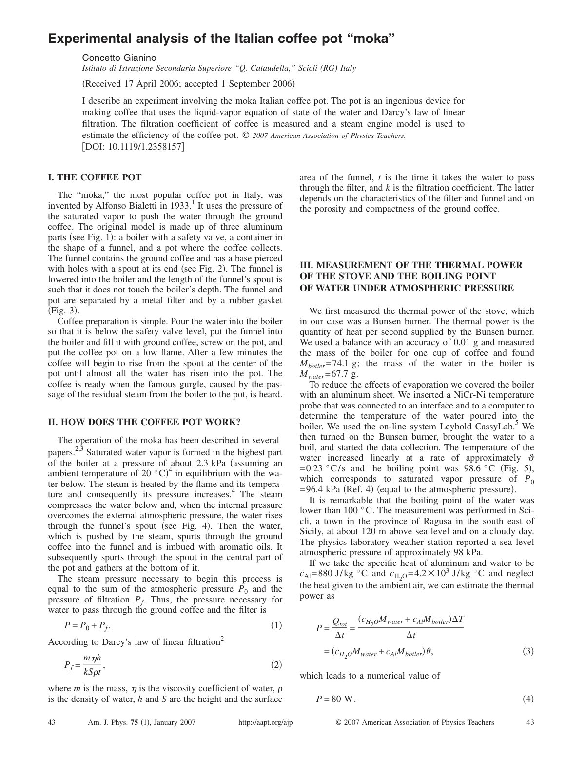 First page of Experimental analysis of the Italian coffee pot “moka”