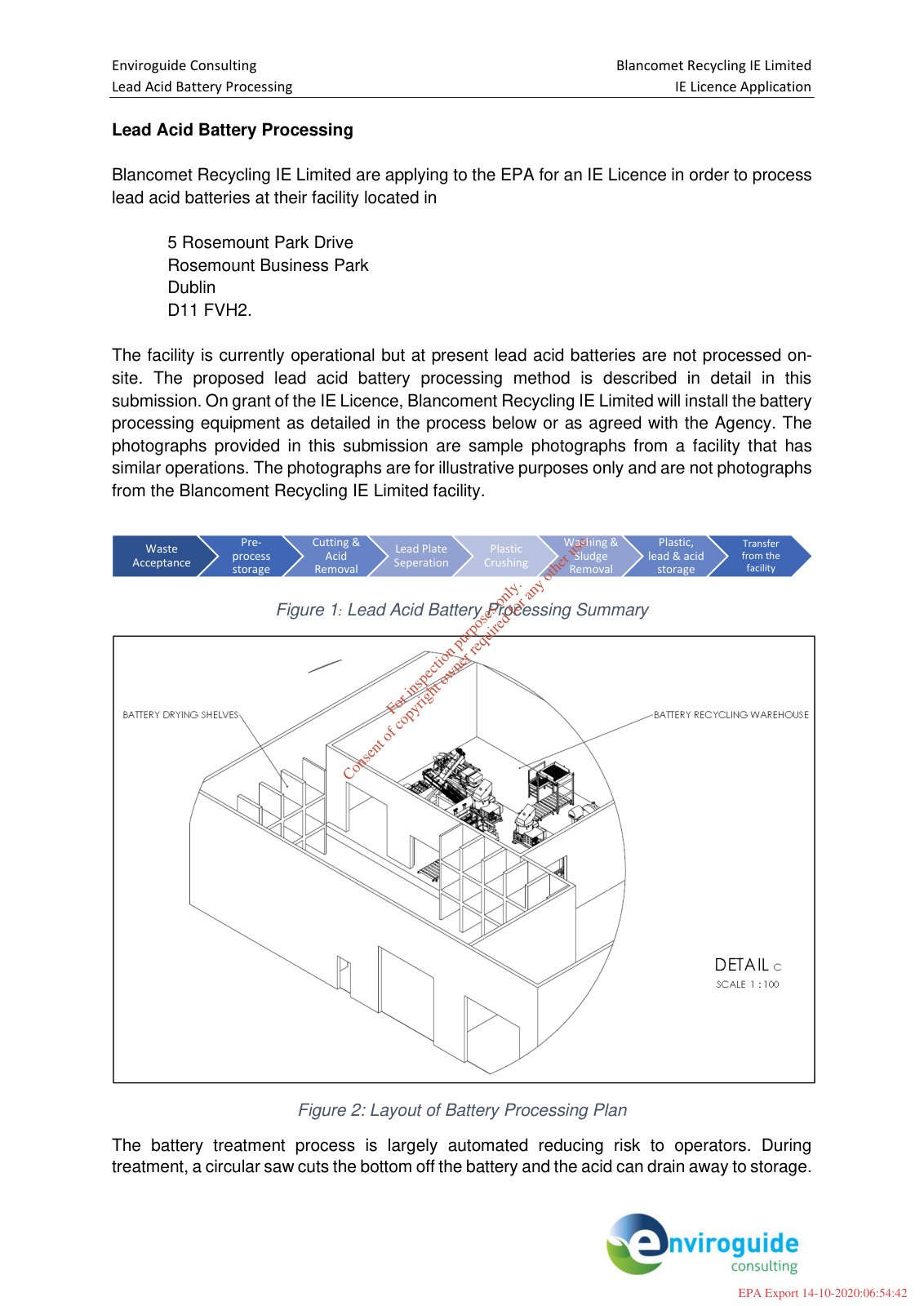 First page of Lead Acid Battery Processing IE Licence Application