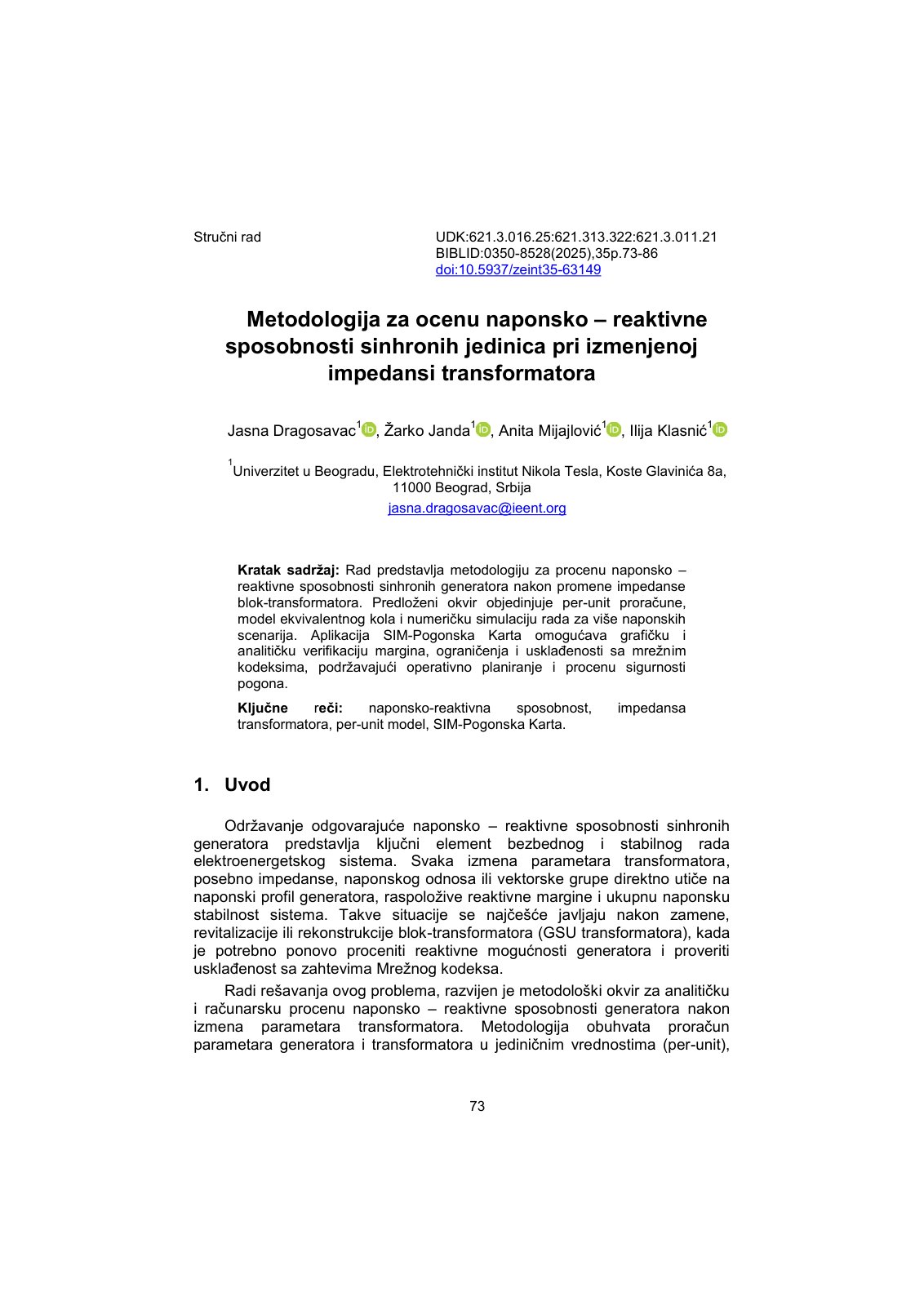 First page of Methodology for assessing voltage reactive power c