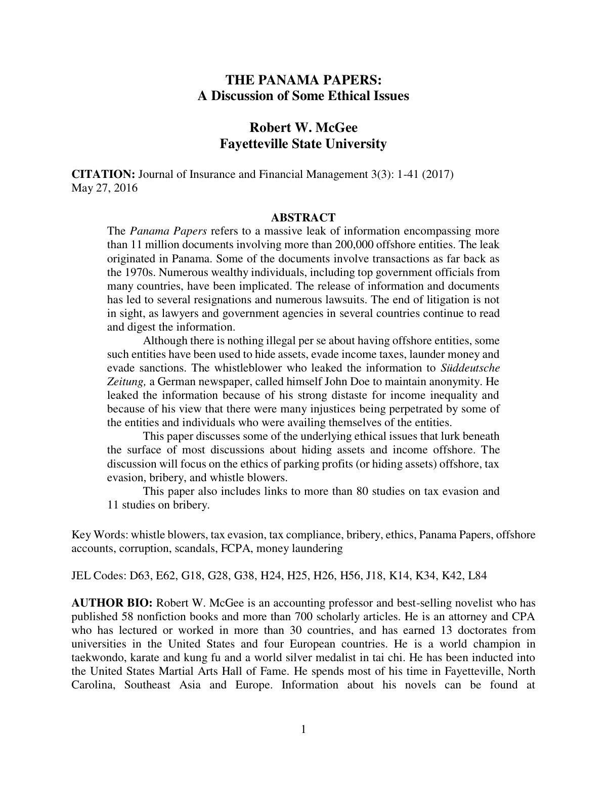 First page of THE PANAMA PAPERS A Discussion of Some E