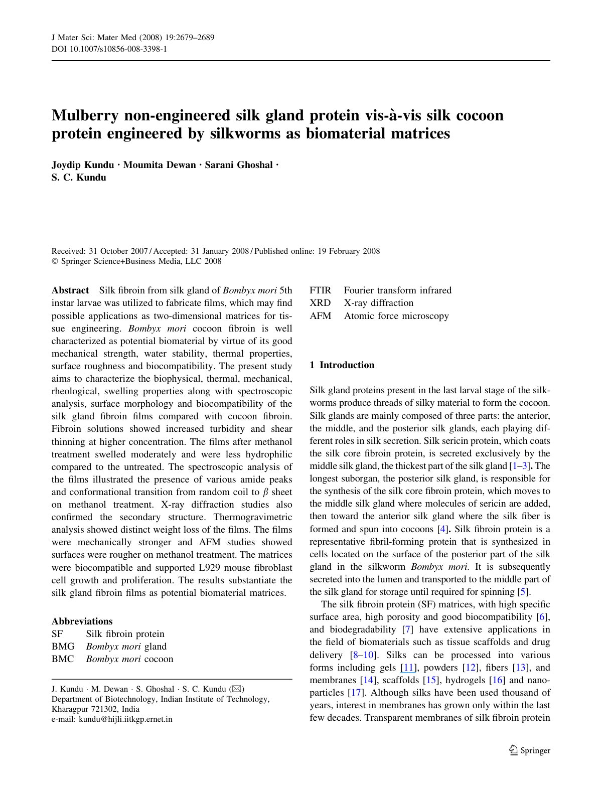 First page of Mulberry non engineered silk gland prote
