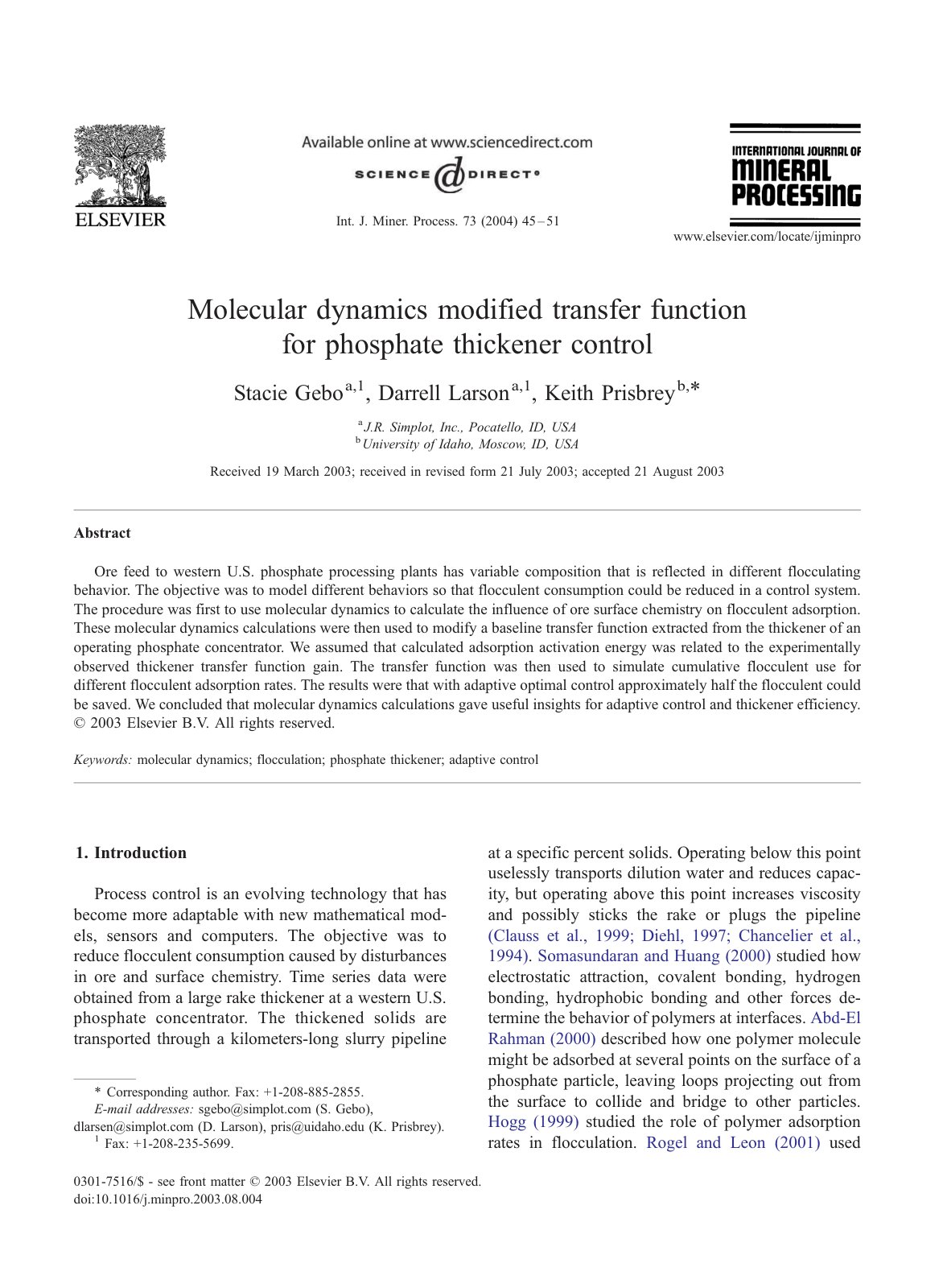 First page of Molecular dynamics modified transfer fun