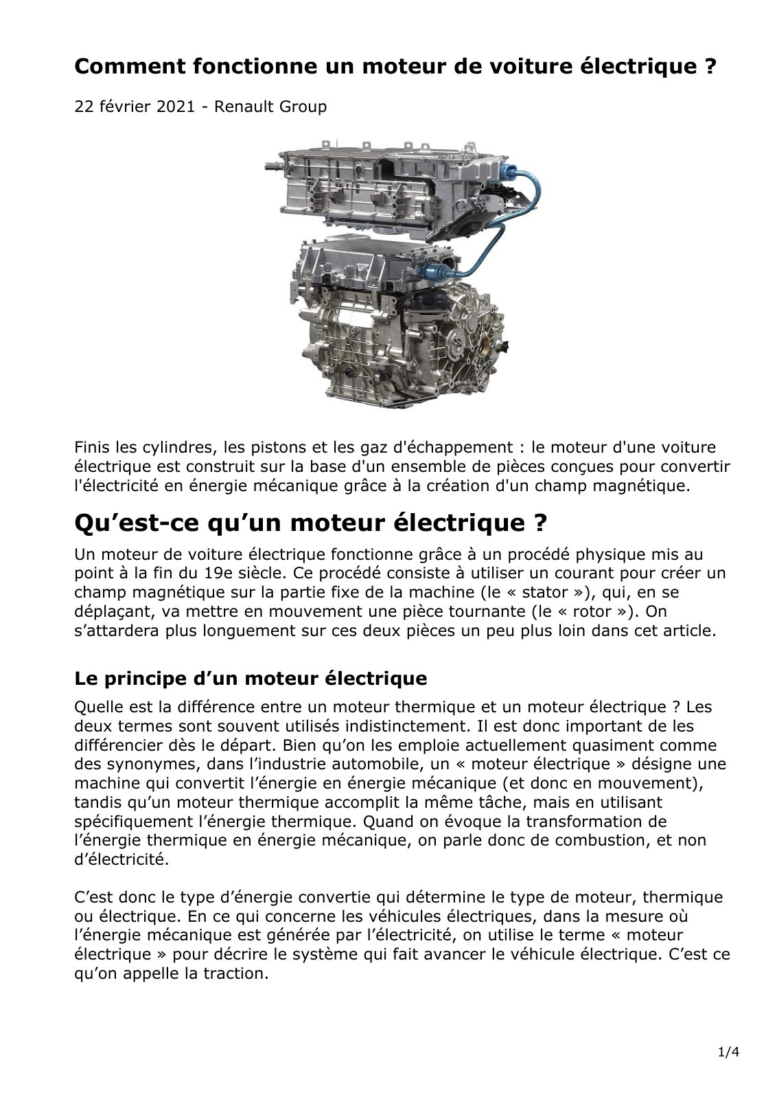 First page of moteur ve renault