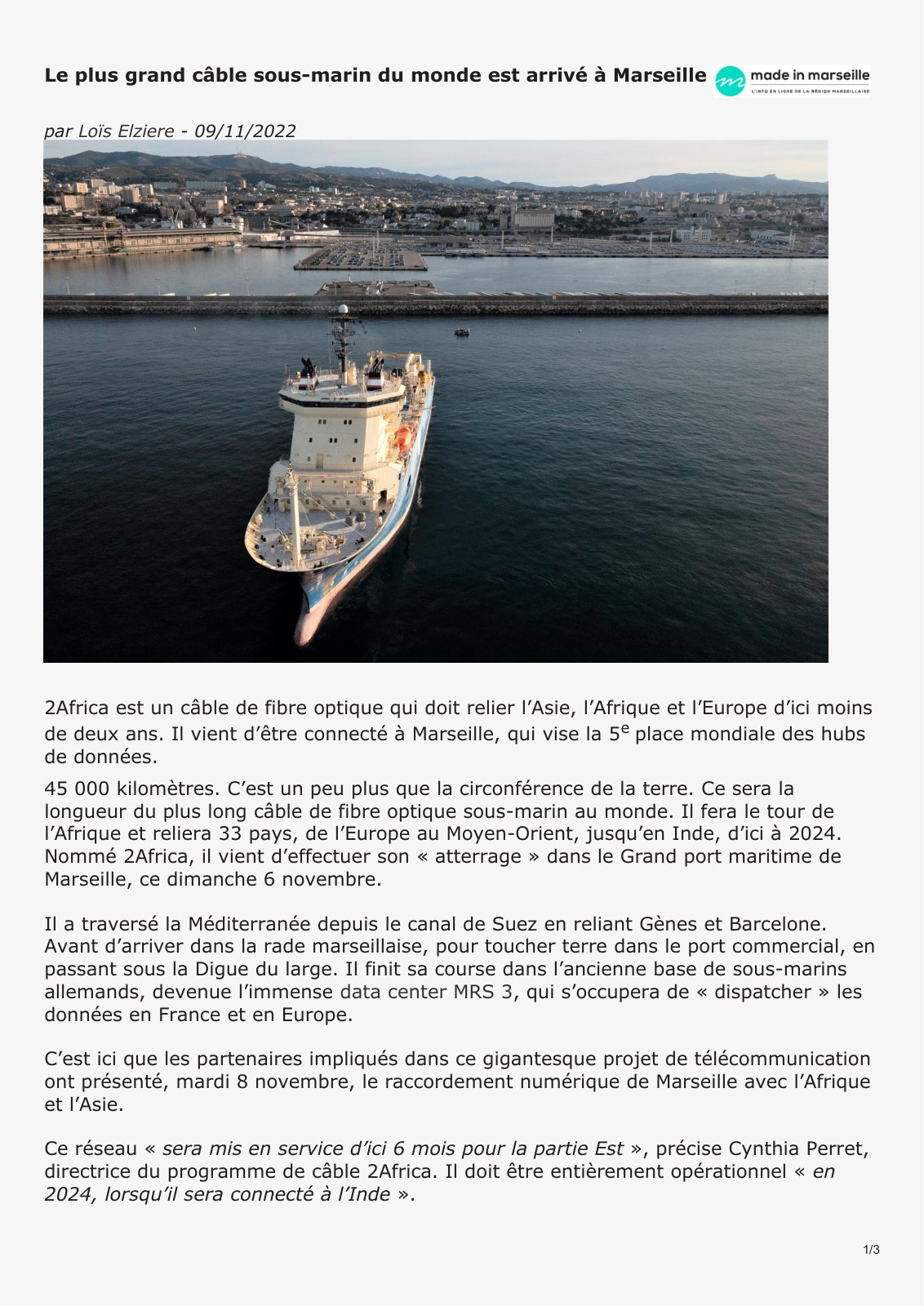 First page of cable optique marseille