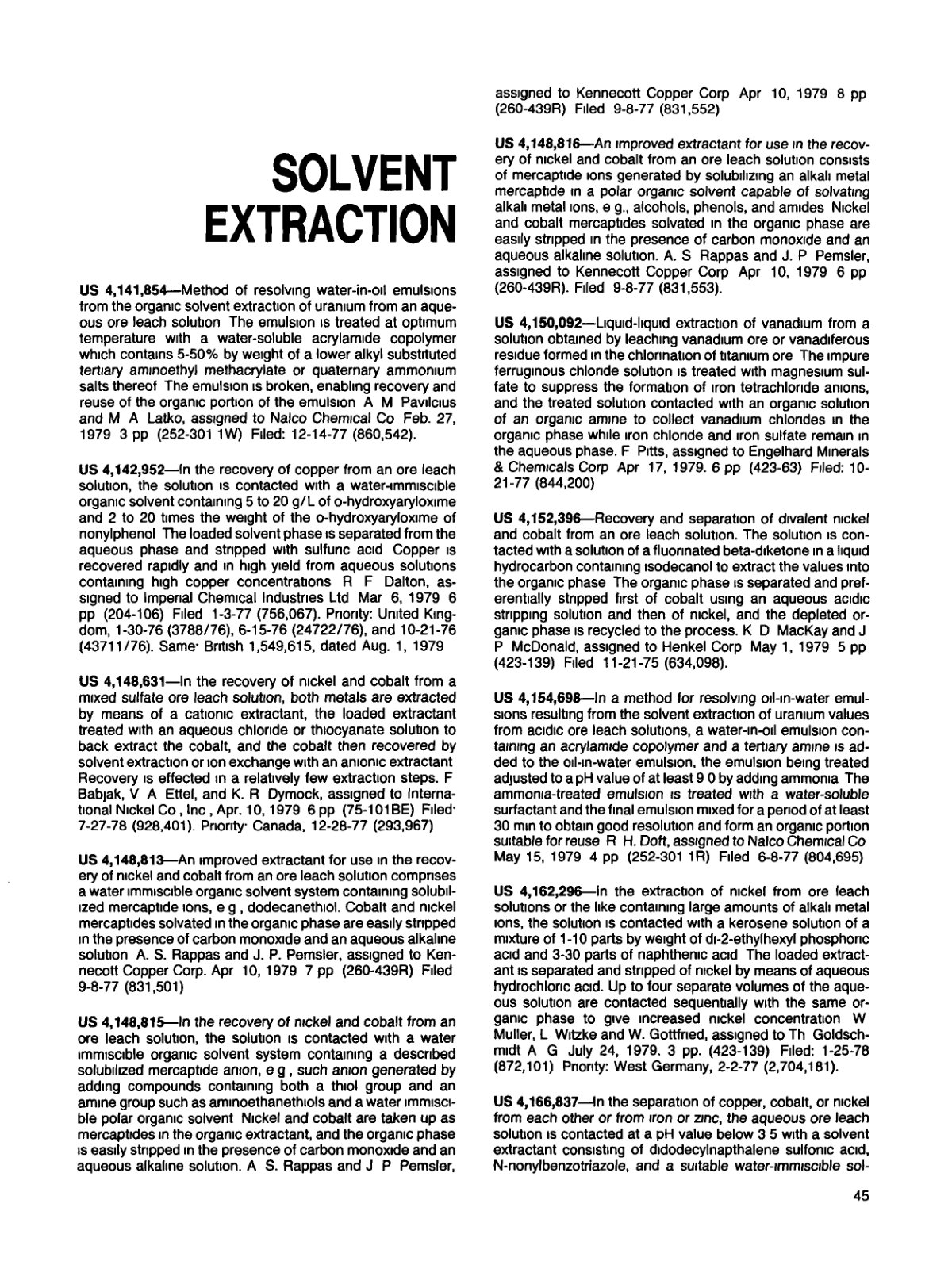 First page of Solvent Extraction Methods in Metal Recovery