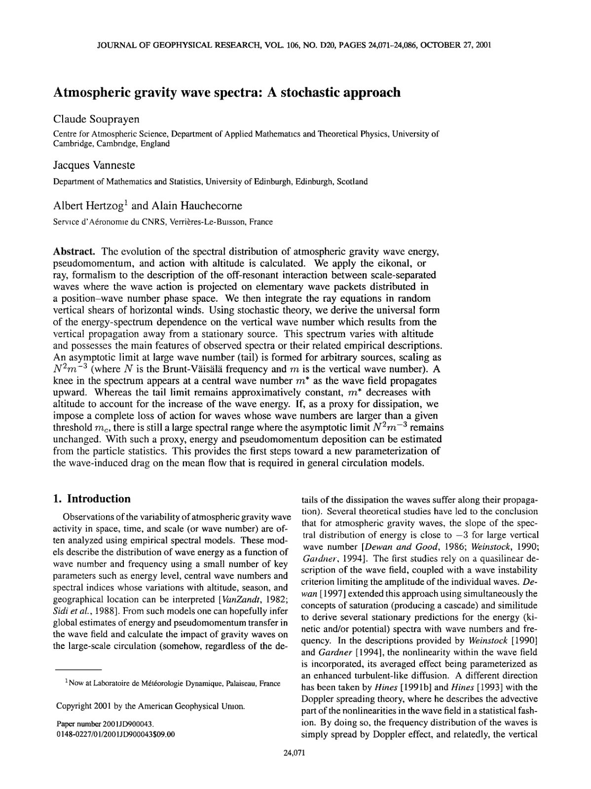 First page of Atmospheric gravity wave spectra' A stochastic approach