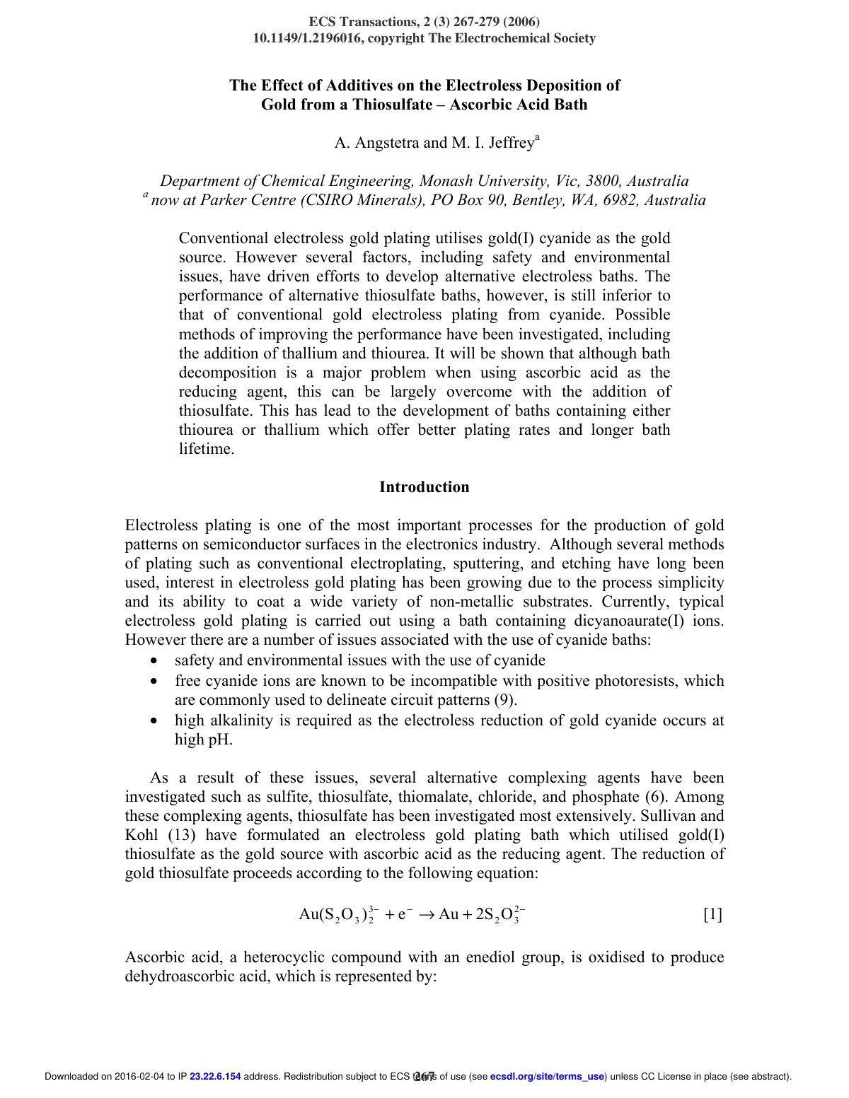 First page of The Effect of Additives on the Electrole