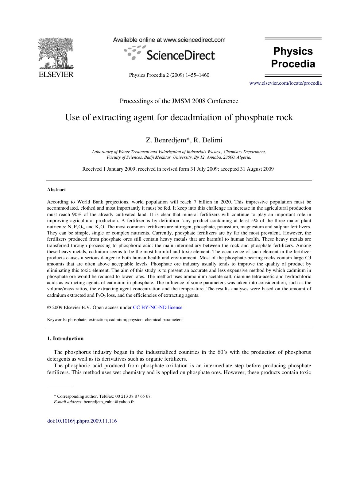 First page of Use of extracting agent for decadmiation