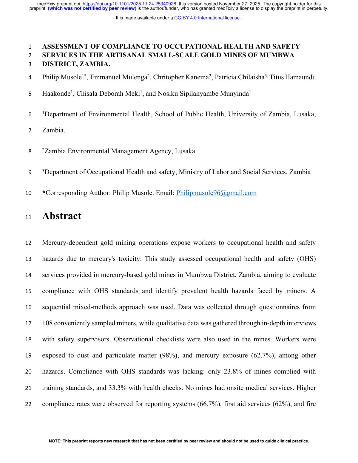 First page of ASSESSMENT OF COMPLIANCE TO OCCUPATIONAL HEALTH AN