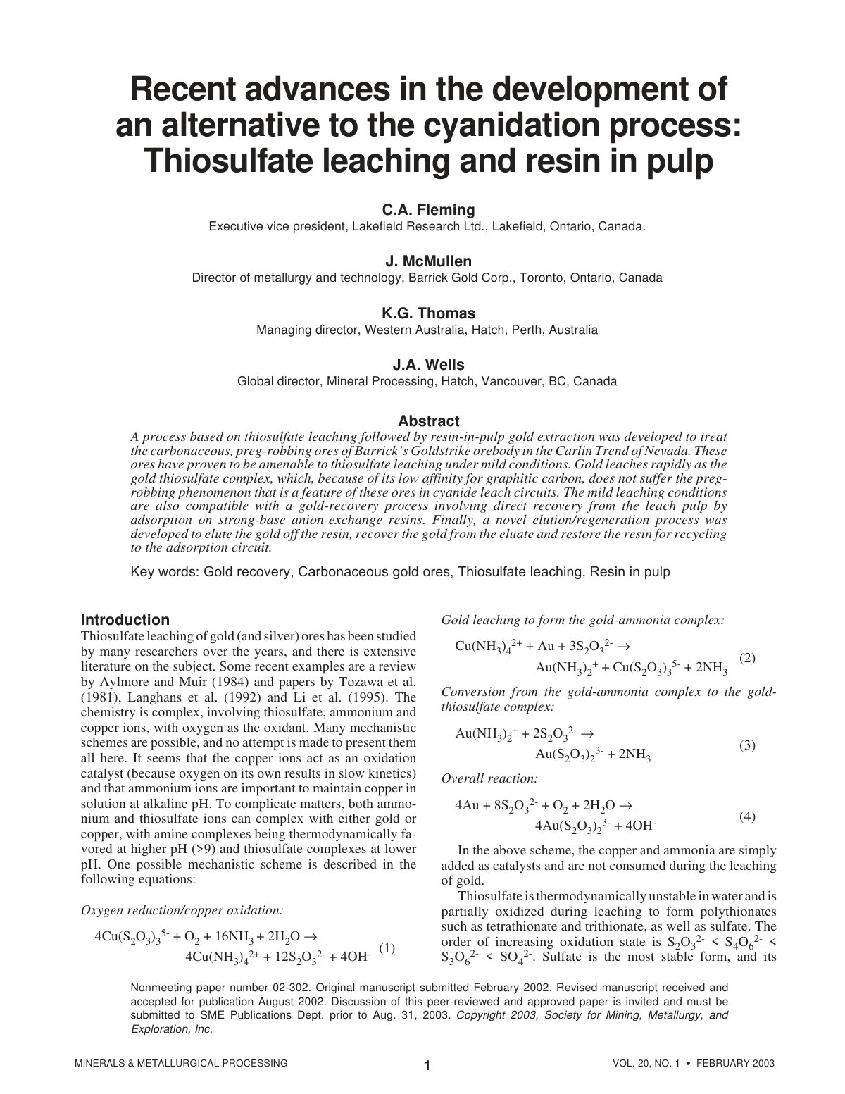 First page of thiosulfate leaching%20 resin pulp