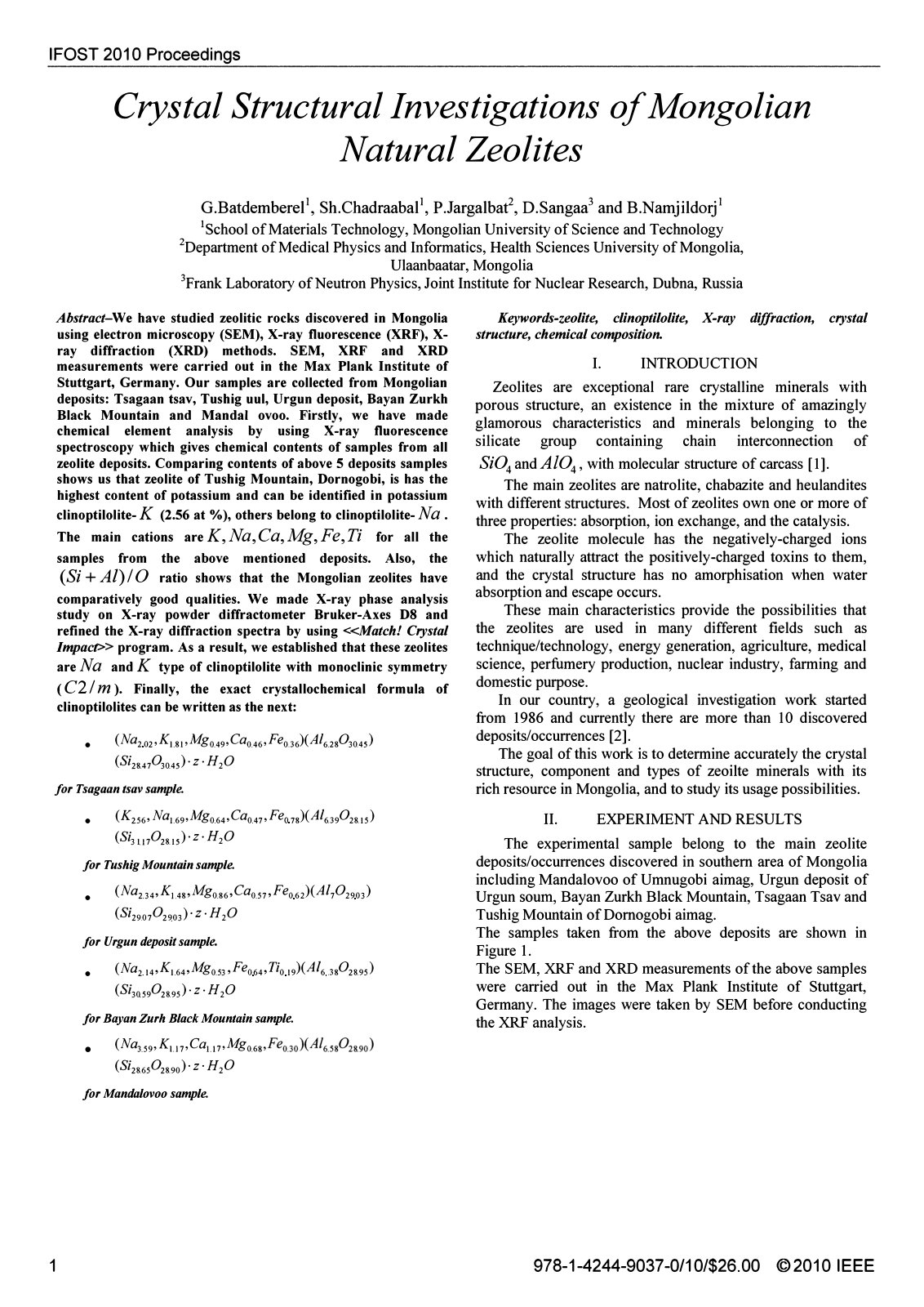 First page of Crystal Structural Investigations of Mongolian Natural Zeolites