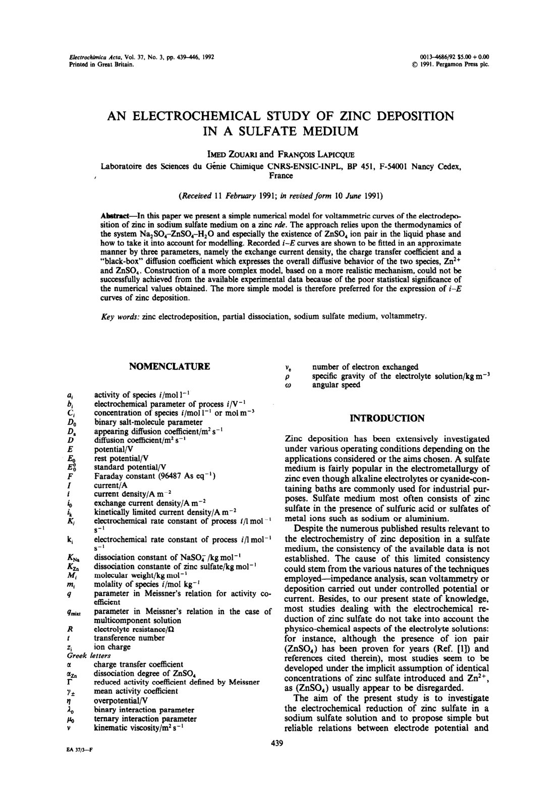 First page of An electrochemical study of zinc deposit