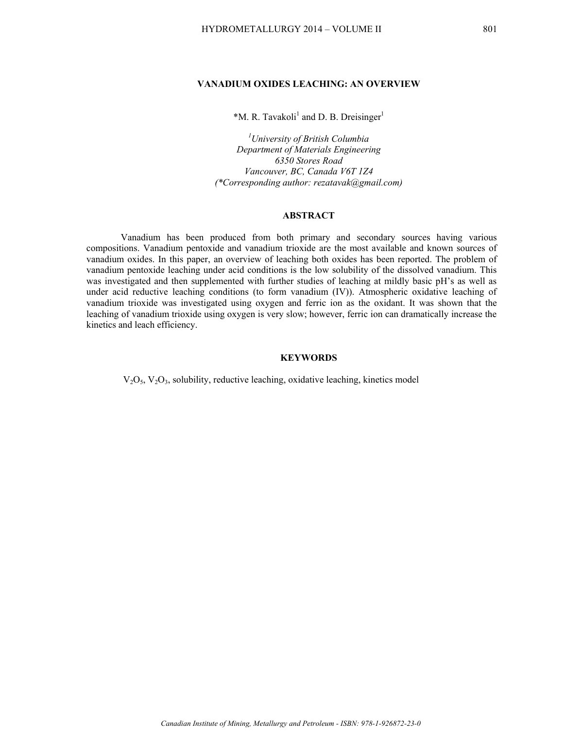 First page of VANADIUM OXIDES LEACHING: AN OVERVIEW