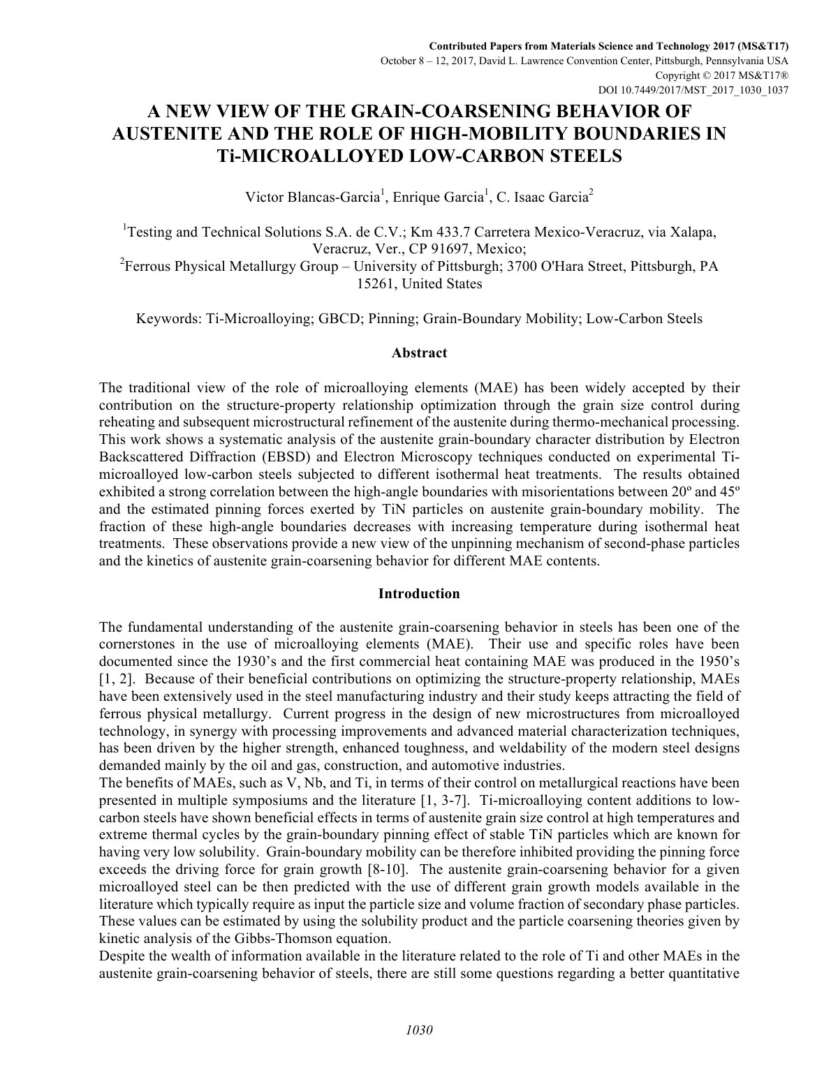 First page of A NEW VIEW OF THE GRAIN-COARSENING BEHAVIOR OF AUSTENITE AND THE ROLE OF HIGH-MOBILITY BOUNDARIES IN Ti-MICROALLOYED LOW-CARBON STEELS