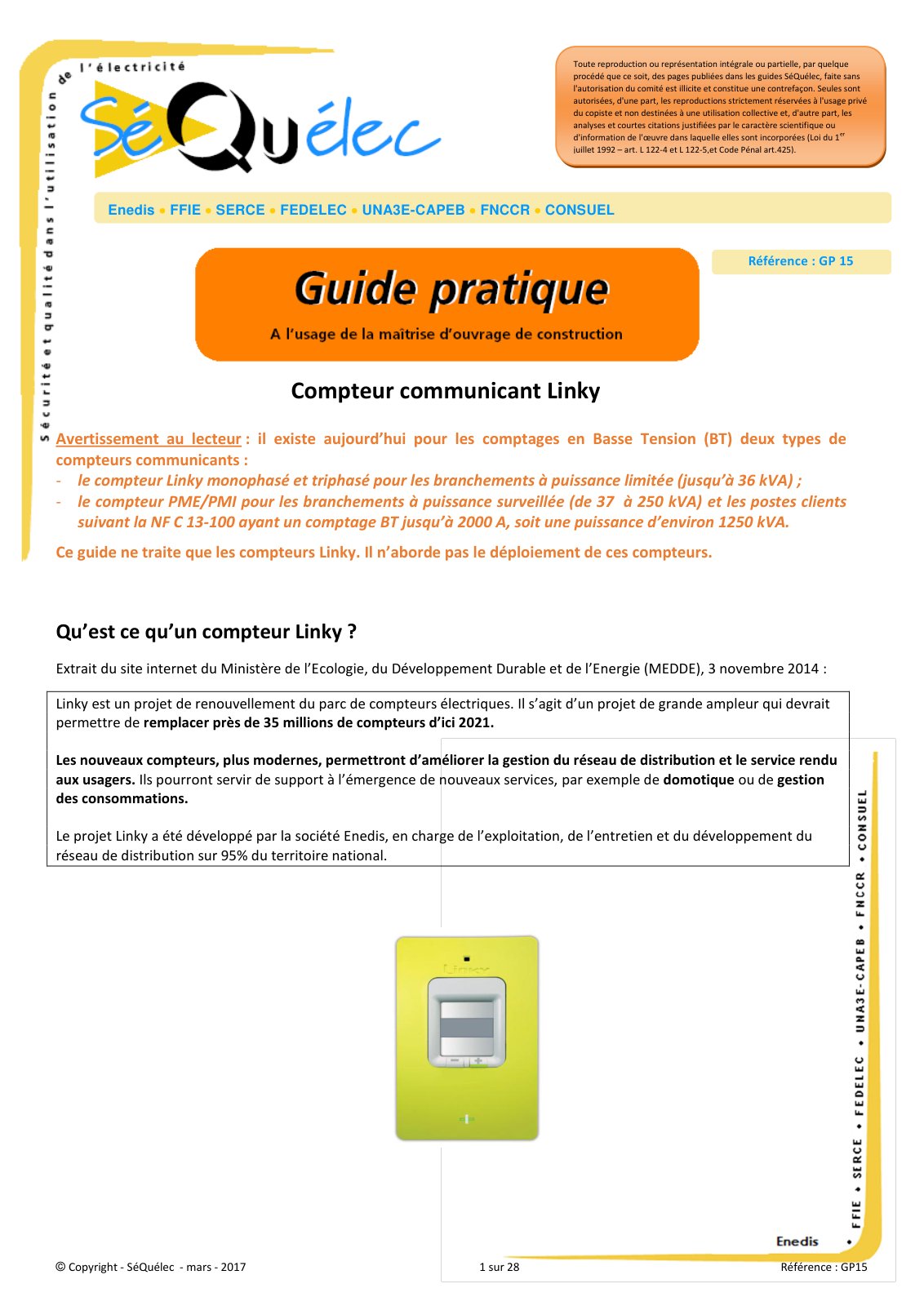 First page of Compteur communicant Linky