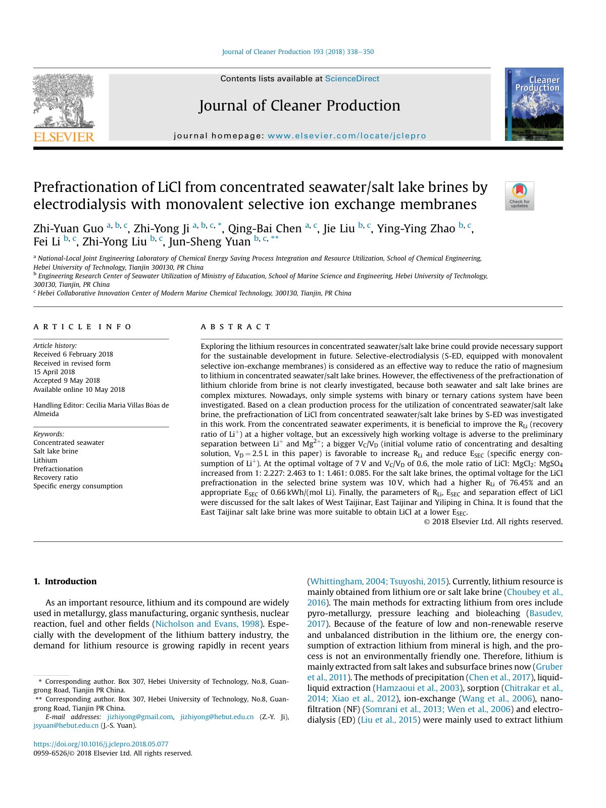 First page of Prefractionation of LiCl from concentrat