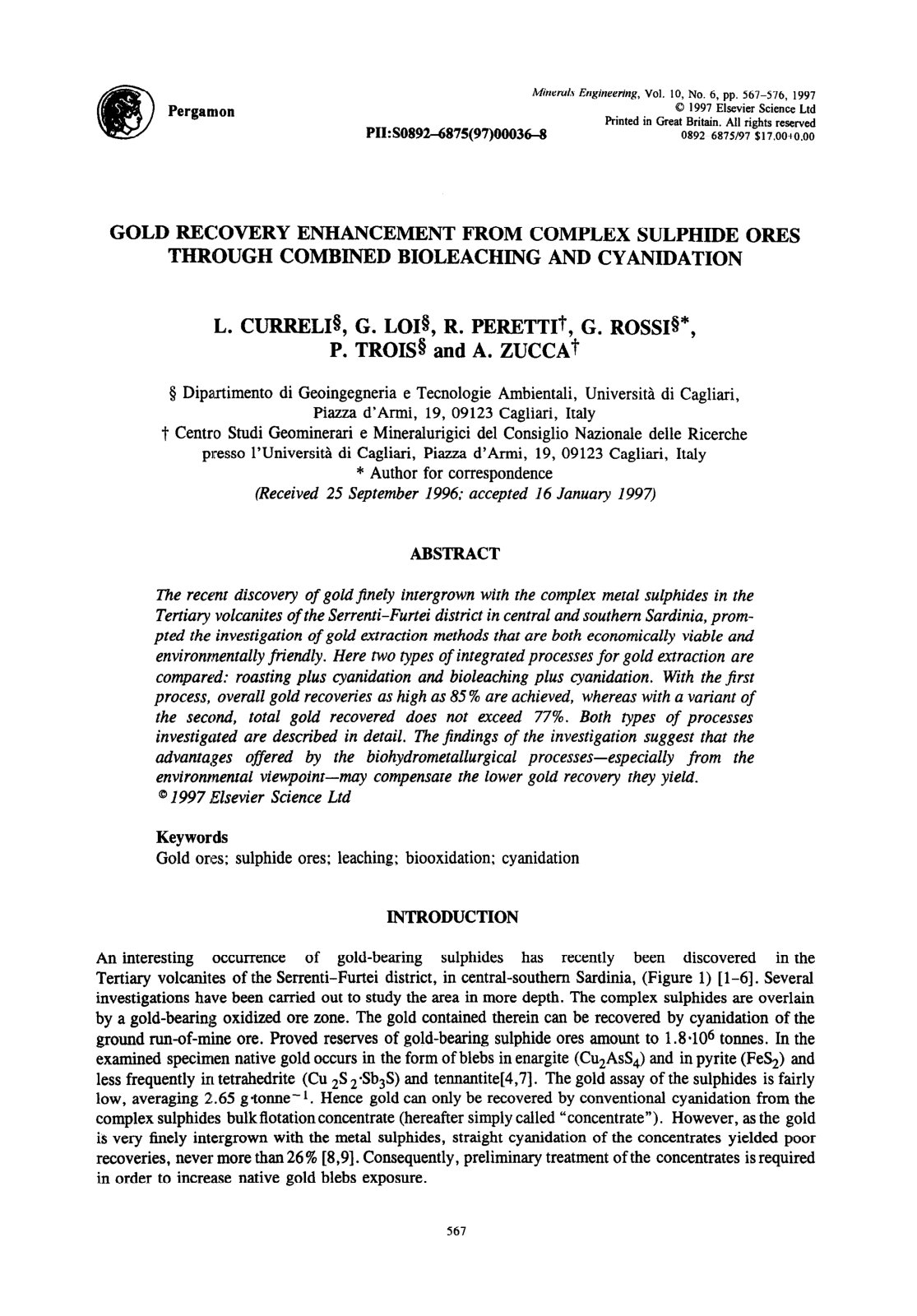 First page of Gold recovery enhancement from complex s