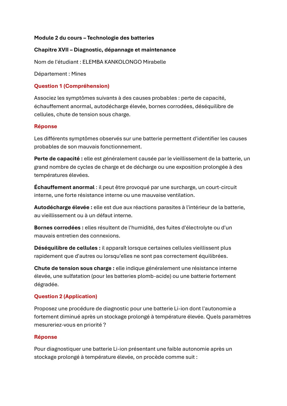 First page of TP de technologie des batteries ELEMBA KANKOLONGO MIRABELLE