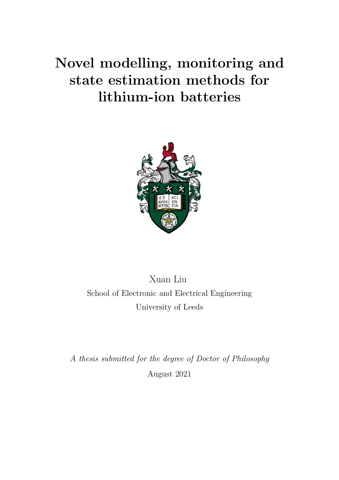 First page of 2021   Liu   Lithium Ion Modelling Monitoring State Estimation