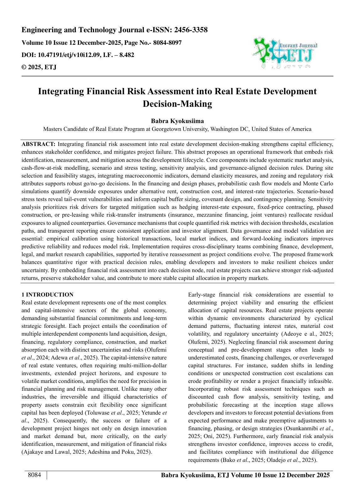First page of Integrating Financial Risk Assessment into Real Estate Development  Decision-Making  