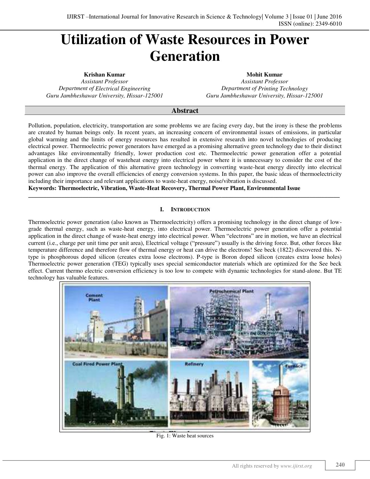 First page of Utilization of Waste Resources in Power